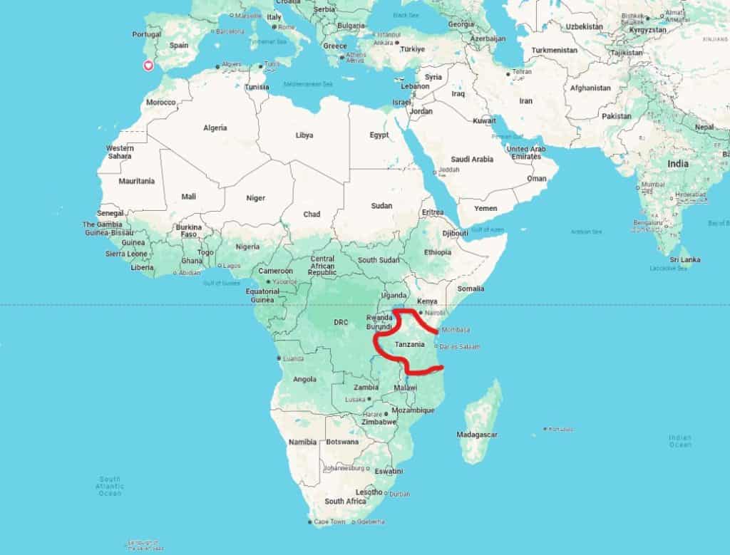 African map showing the location of Tanzania