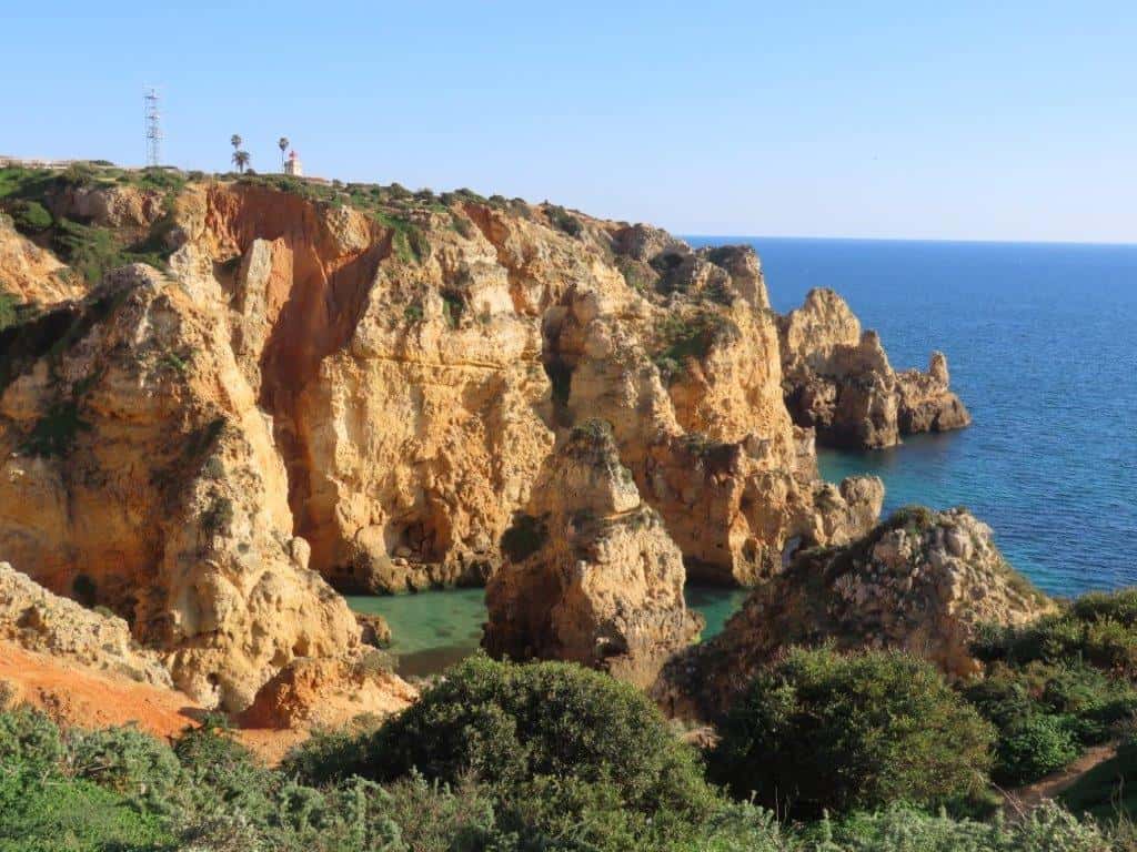 The rugged Cliffs of the Algarve, Portugal, near the city of Lagos.
