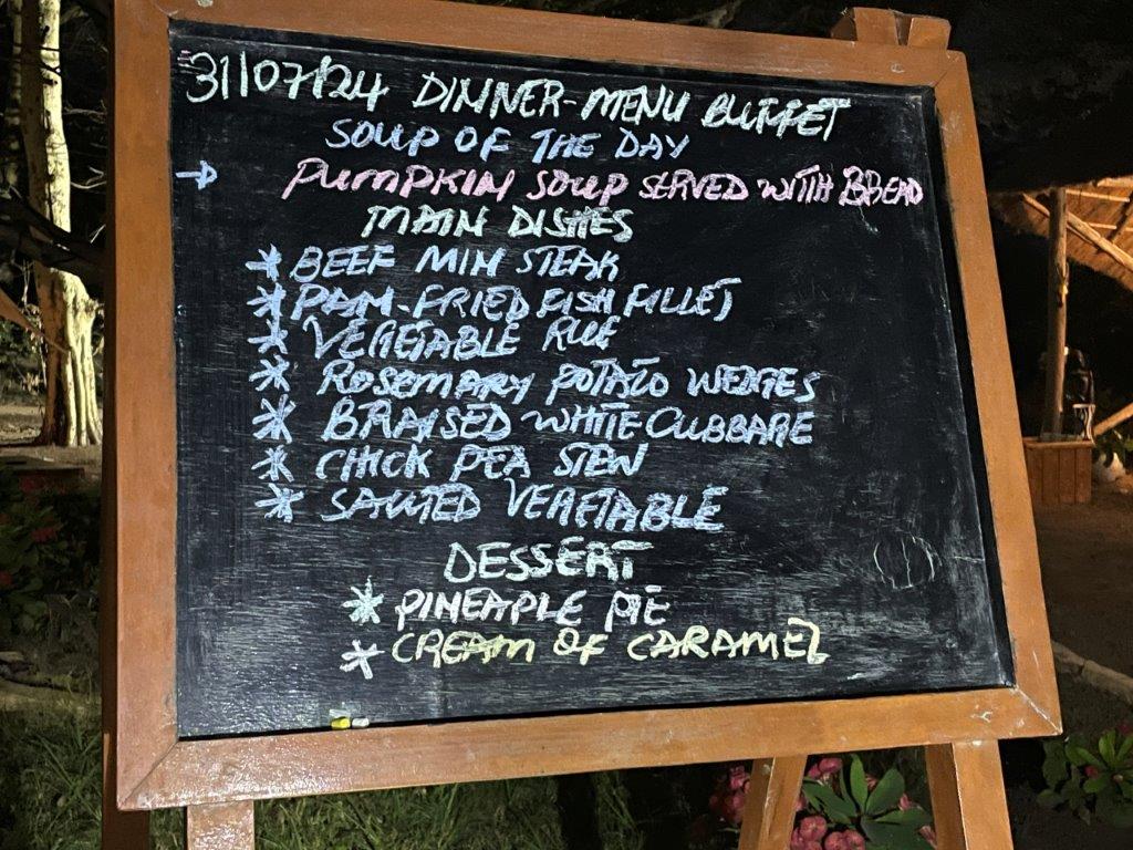 Menu at the dining hall