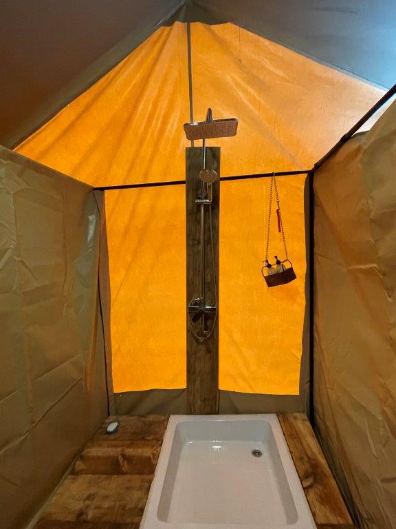 The shower area in our tent