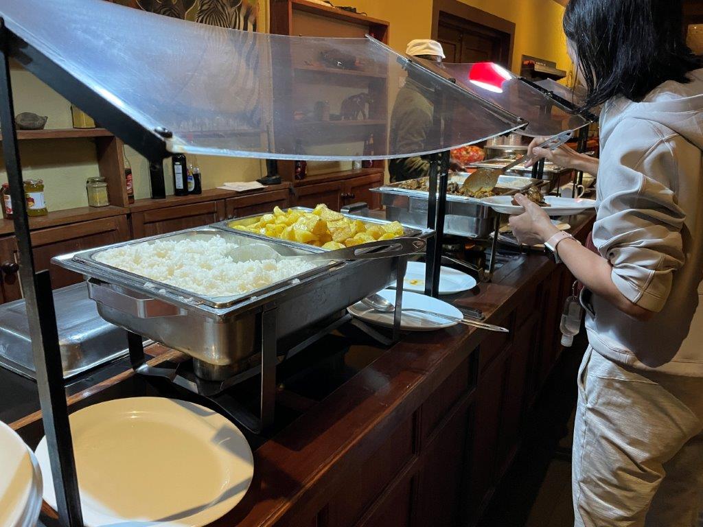 The buffet line in the restaurant at the Rhino Lodge