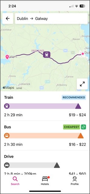 Ireland Facts: The Rome2Rio app can help you find the best way to travel from Galway to Dublin
