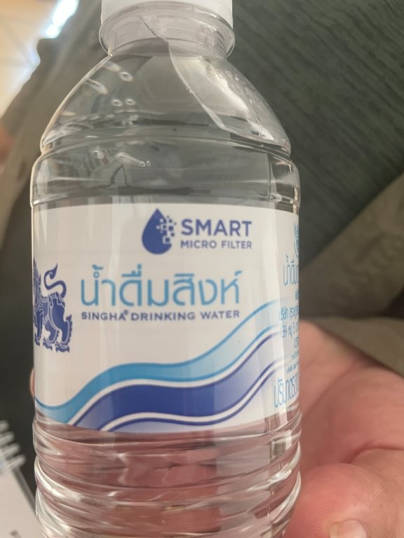 Plastic water bottle in Thailand where it is not safe to drink the tap water. 