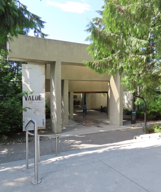The Building entrance at MOA invites people to come down a few steps and enter the museum.
