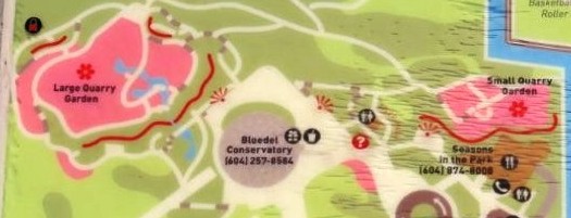 Map with the quarry gardens at Queen Elizabeth Park in Vancouver