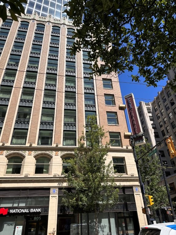 Exterior of Exchange Hotel Vancouver, a heritage building turned modern mid-range hotel in downtown Vancouver