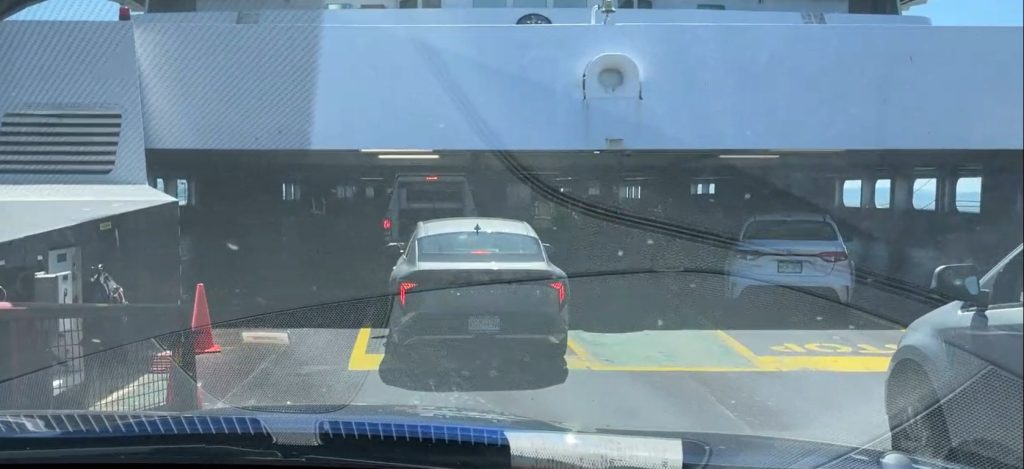 View from the windshield as we drive on to the Ferry