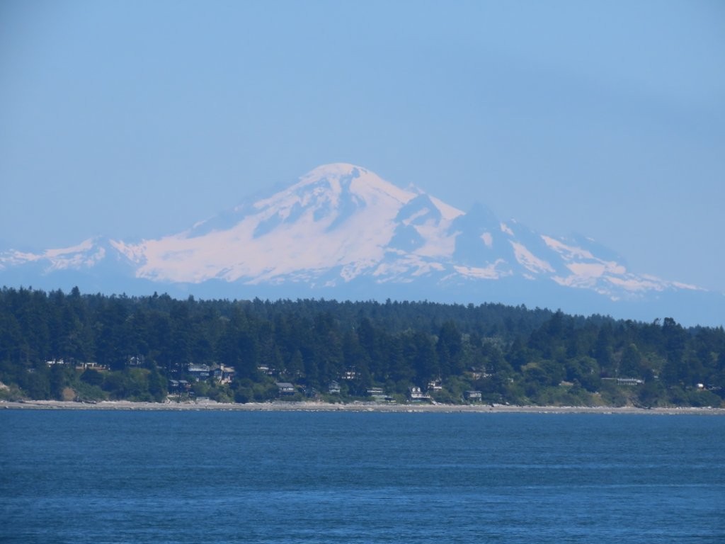 Snowcapped Mount Baker visible from the BC Ferry shortly after departure from Tsawwassen enroute to Vancouver Island