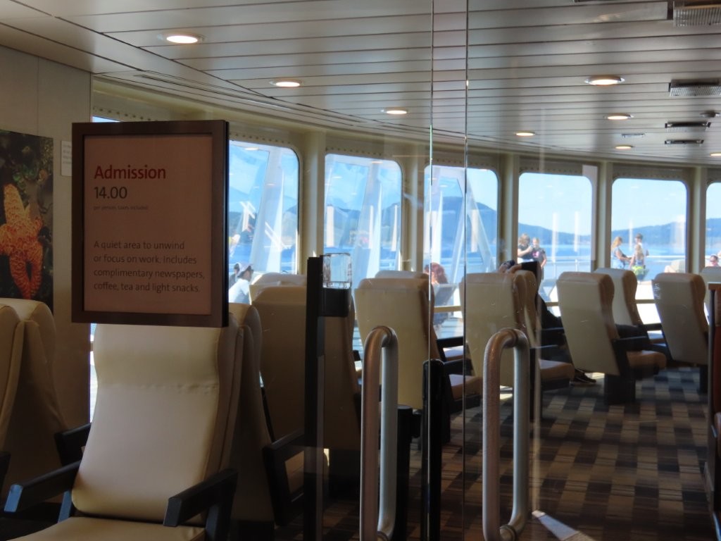 An upscale lounge with roomier seating is available aboard the BC Ferries. 