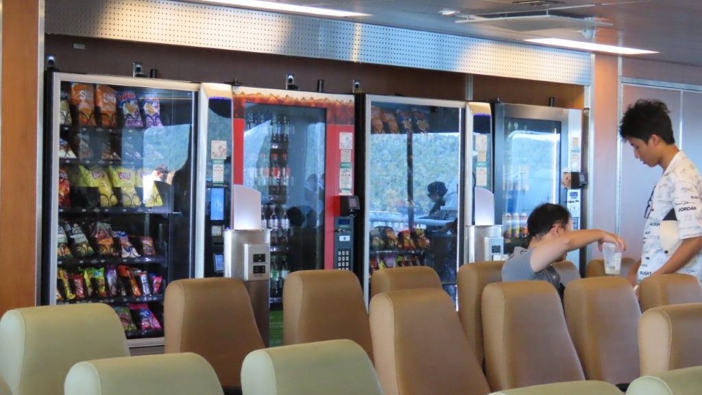 Snack and drink vending machines in the passenger lounge aboard the BC Ferries ship