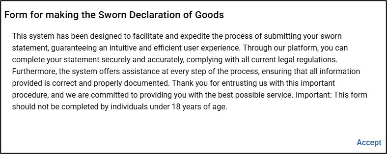 A computer screen shows the acceptance page for the Galapagos Sworn Declaration of Goods form. Completing this declaration before airport day can make getting to the Galapagos Islands feel much less stressful.