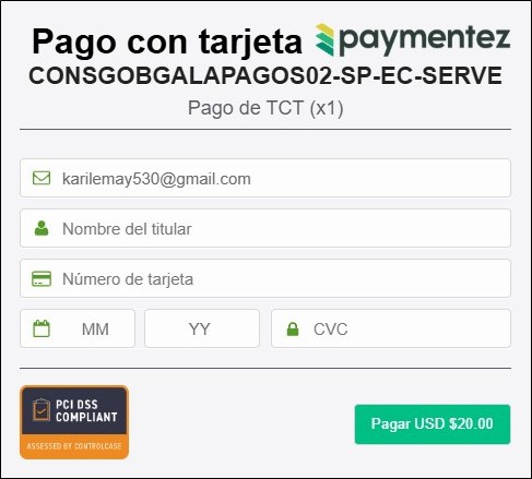 A Spanish-language credit card payment screen appears for the Galapagos Transit Control Card fee. Knowing what each field means helps avoid confusion when paying for the TCT online.