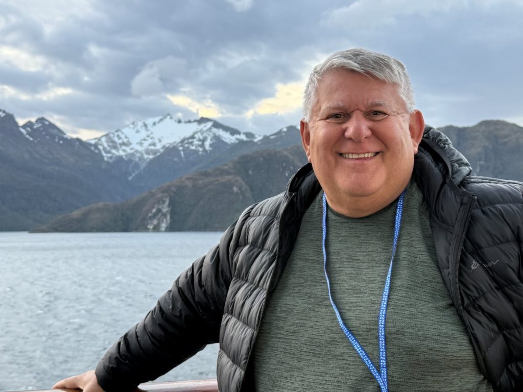 Bill wore his down puffer jacket for this cruise.