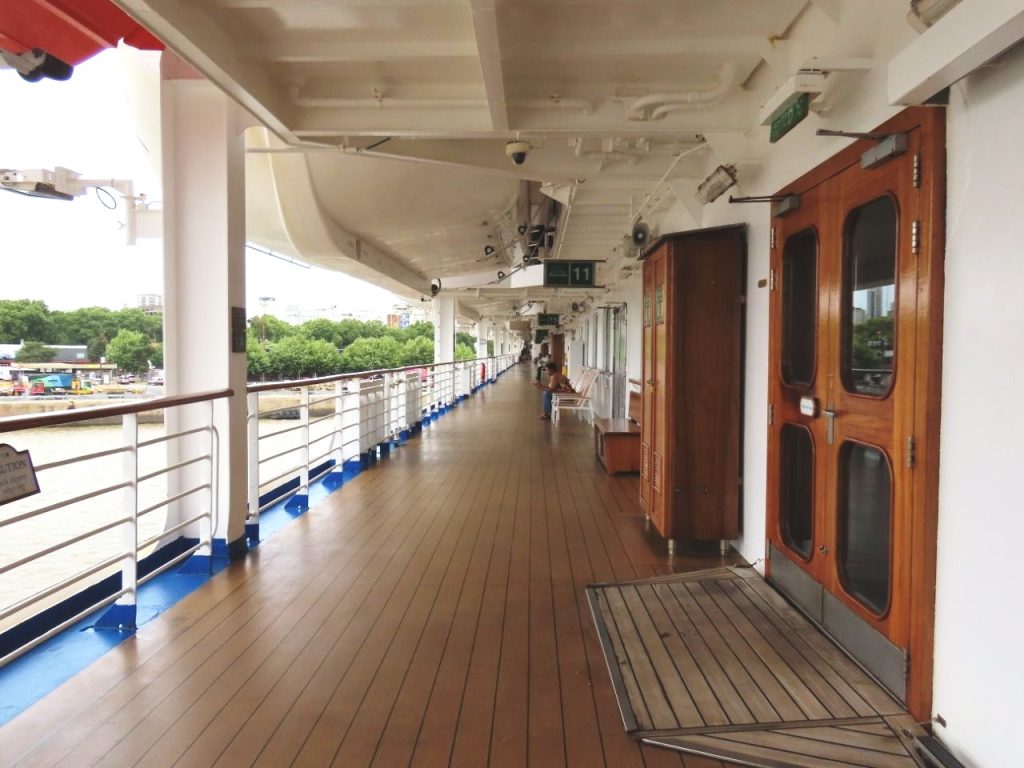 The covered Promenade Deck provides easy access between different areas of Sapphire Princess. We often used this deck to avoid crowded interior hallways.