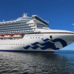 Sapphire Princess sits anchored off the coast of Antarctica during our 17-night cruise. Seeing the ship from the water gives you a true sense of its size before stepping on board.