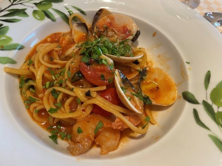 Seafood pasta served at Sabatini's aboard Sapphire Princess. We enjoyed the meal, although Crown Grill remained our favorite specialty restaurant.