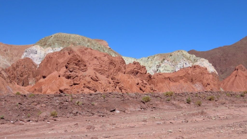 Layers of cream, pink, gray, and red rock create a patchwork of color across the canyon walls. These vibrant formations are a highlight for photographers visiting the region.