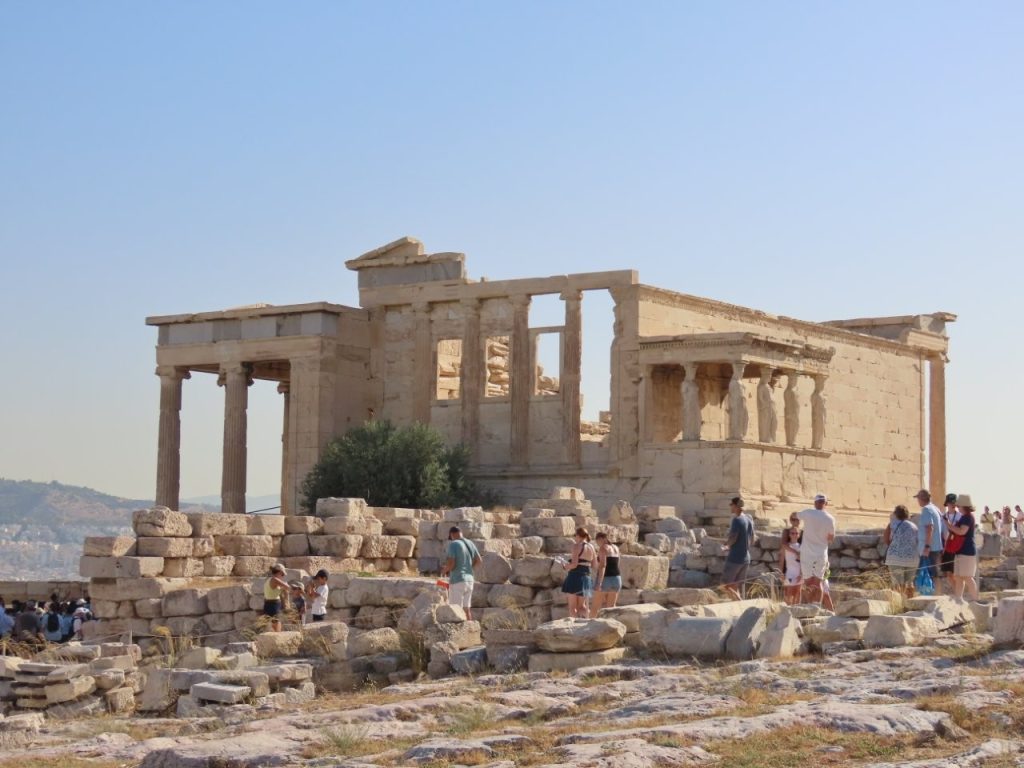 Six sculpted female figures support the porch of the ancient Erechtheion beside the Parthenon on the Acropolis. Our guide helped us understand architectural details like these that we might otherwise have walked past without appreciating.