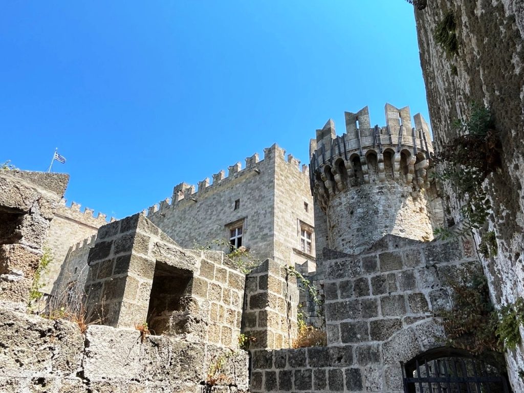 Massive gray-stone fortress walls and rounded defensive towers rise above the entrance to medieval Rhodes Old Town. Rhodes was one of several very different destinations Kari and Bill were able to experience during their eight-night Greece cruise.
